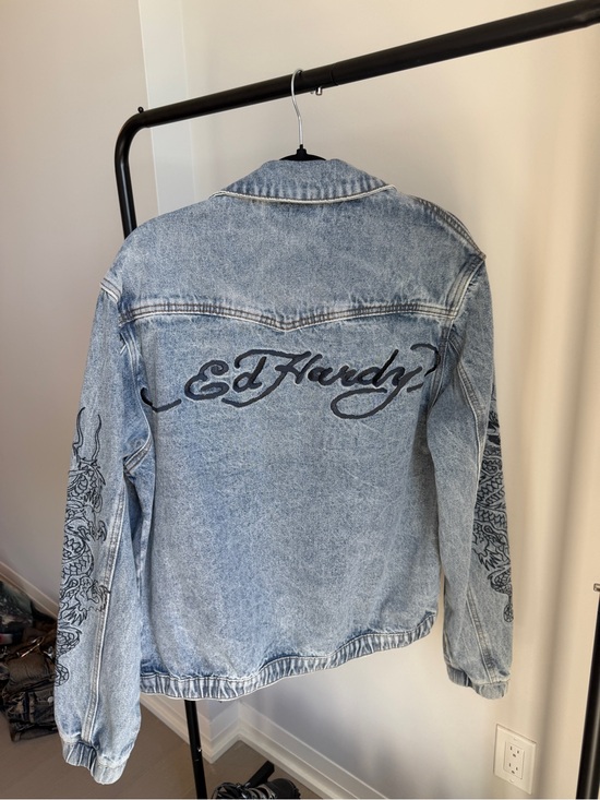 Ed Hardy Jackets & Blazers - Ed Hardy Dragon Light Wash Denim Jacket - Light Blue